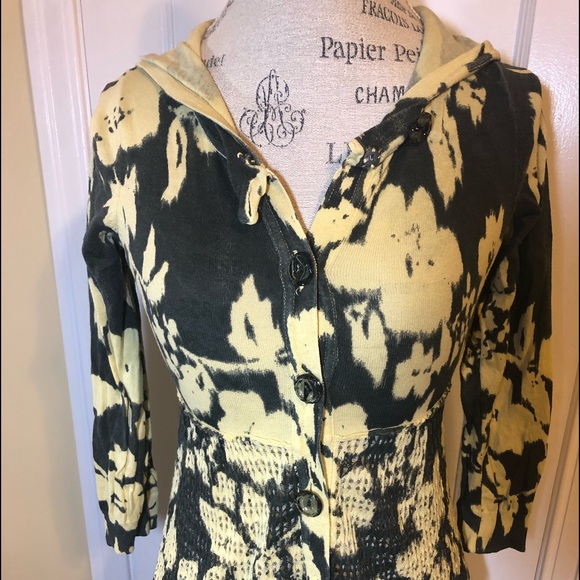 Charlotte Tarantola Yellow Hooded Cardigan Size S - Picture 5 of 7